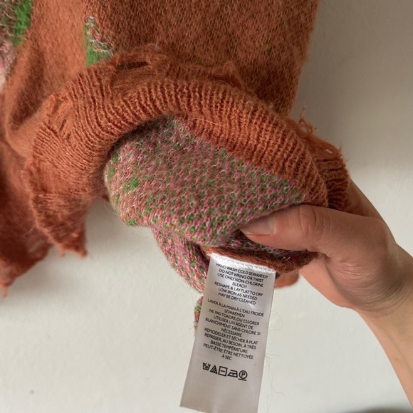 Anthropologie Floral Distressed Drop Shoulder V-Neck Sweater size extra large - Picture 9 of 14